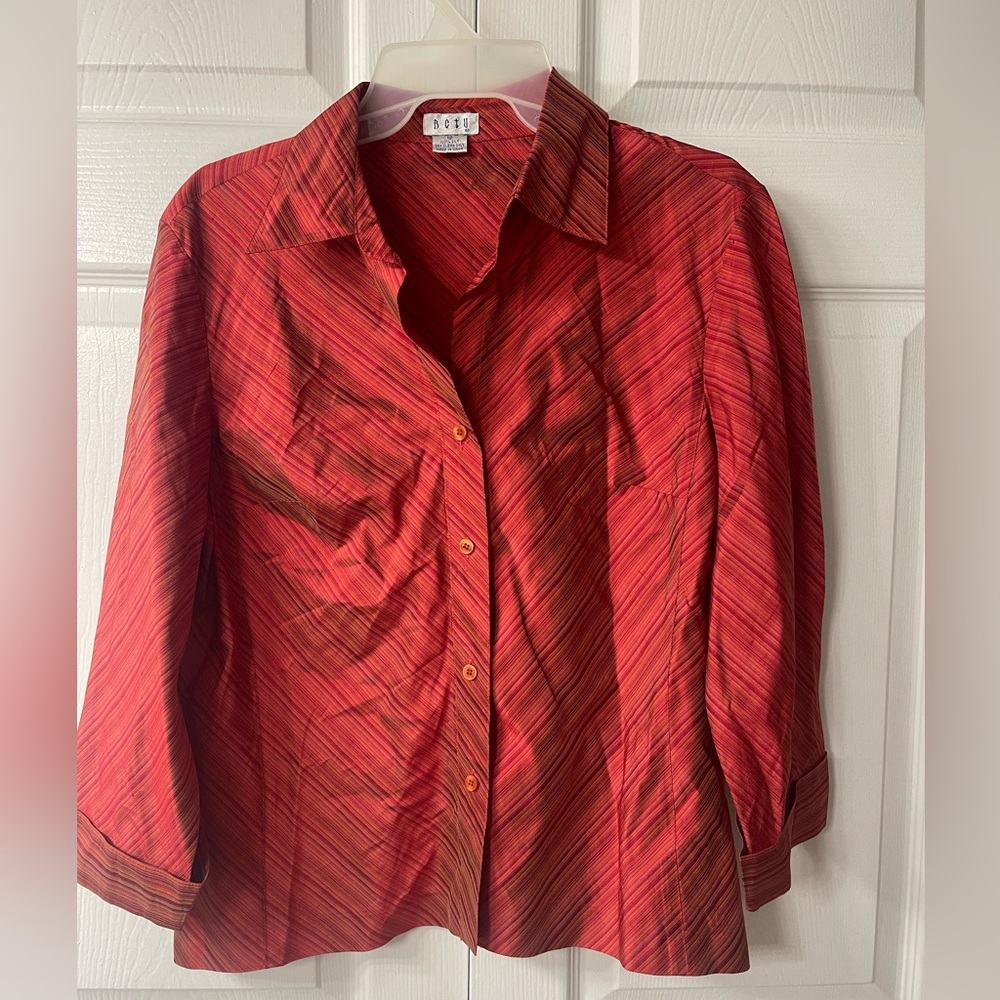 Per Se Red Diagonal Stripe Button-Down Shirt